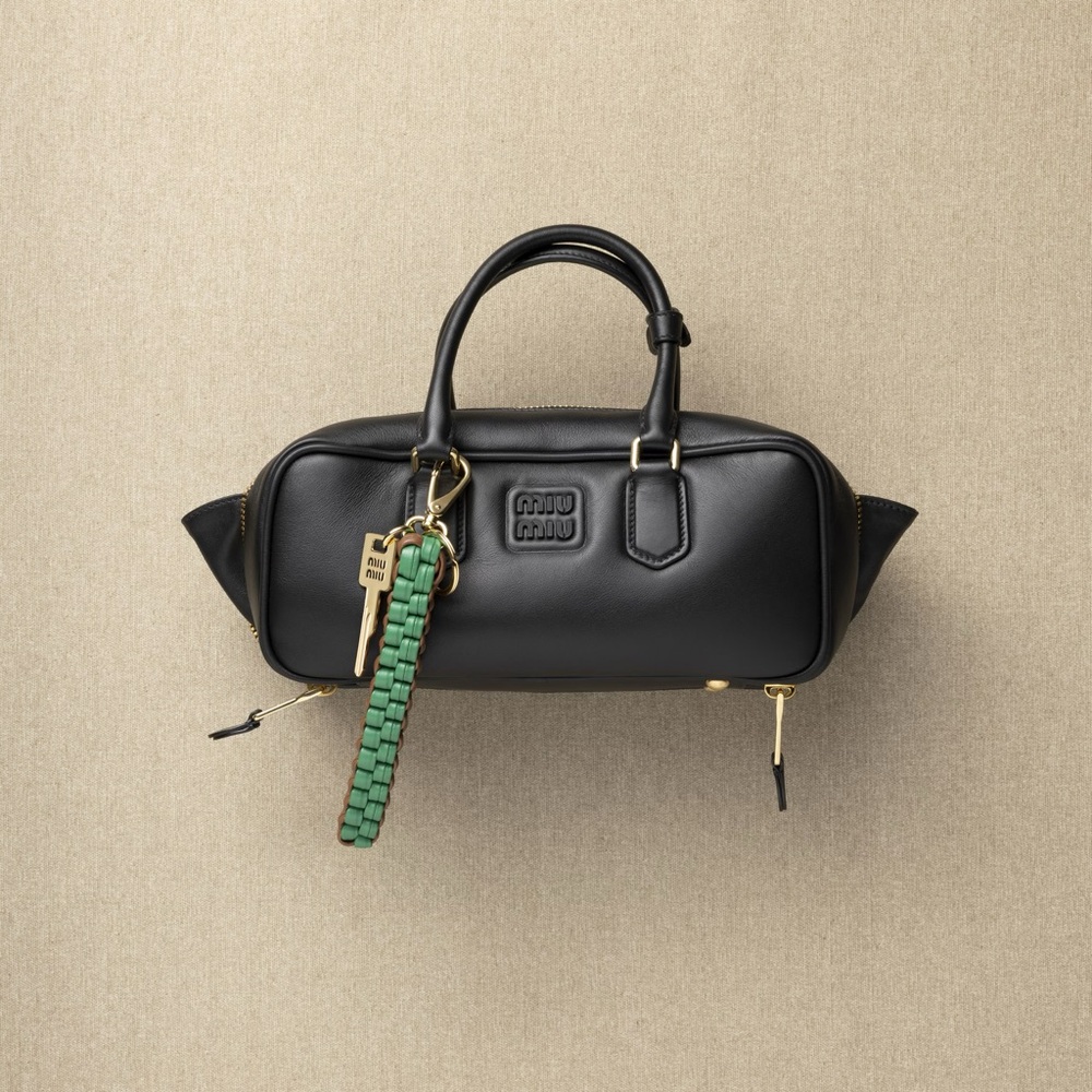 Miu Miu Leather Keychain Trick in Cognac/Mango Braided With Snap-Hook Logo - Picture 15 of 15